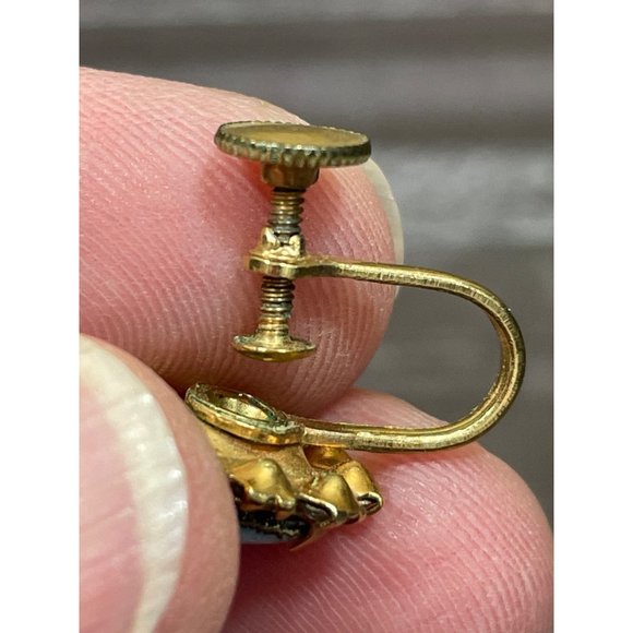 Vintage Antique Guilloche Enamel Rose Rhinestone Screw Back Earring Set - Picture 7 of 10